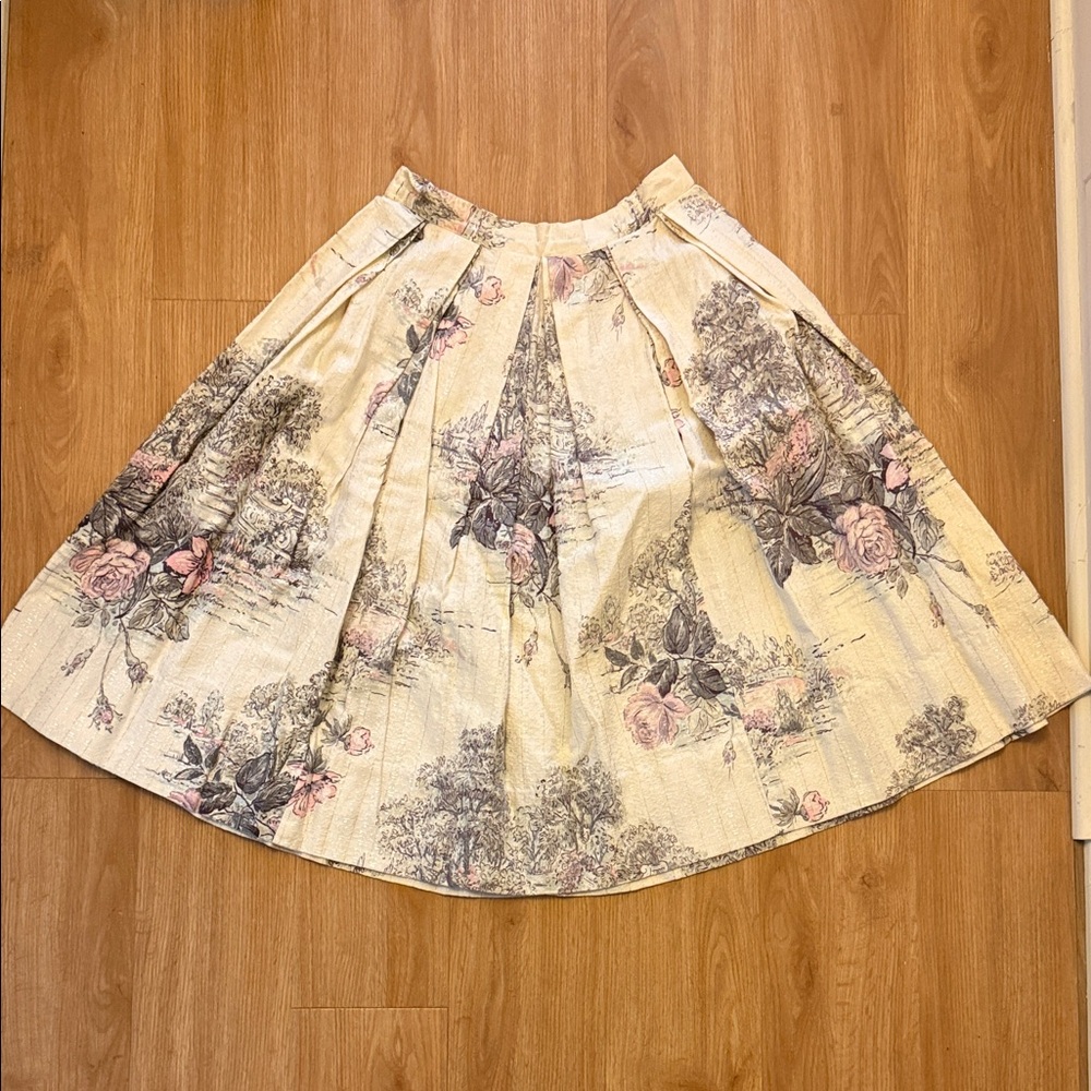 Vintage 1950s 1960s Barkcloth Floral Skirt